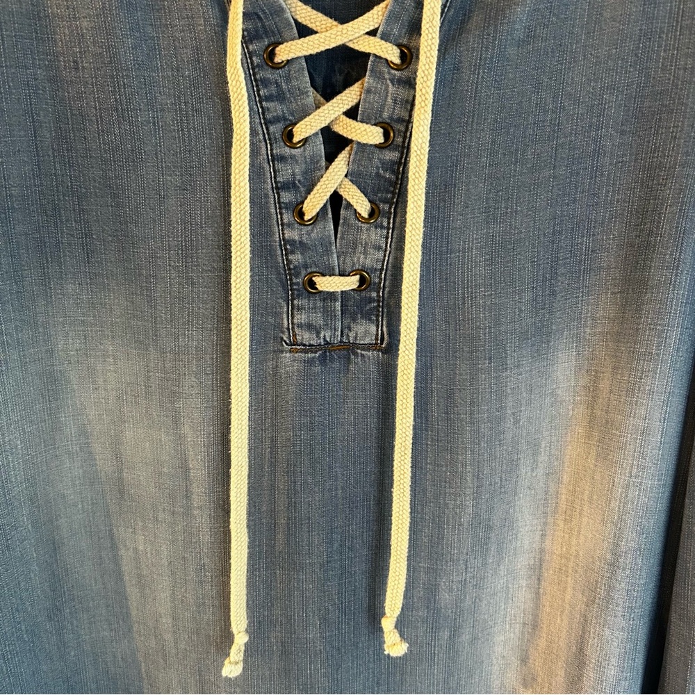 Cloth and Stone Chambray Tunic Boho tie up, long sleeve top Anthropologie, Med - Picture 8 of 11